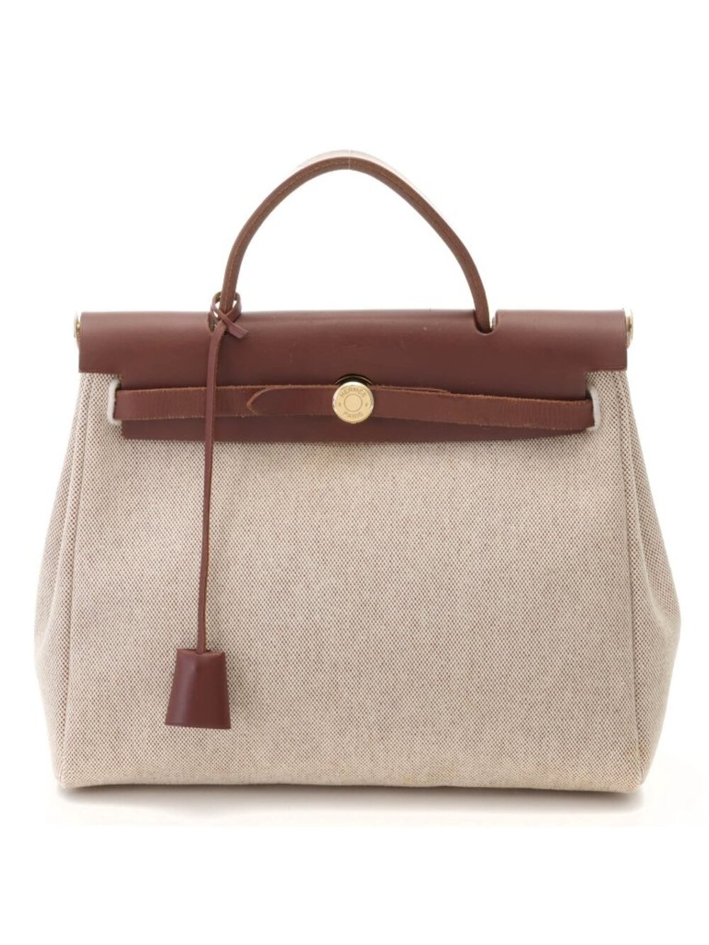 Hermes Herbag PM Brown Natural Shoulder Bag Toile H Leather